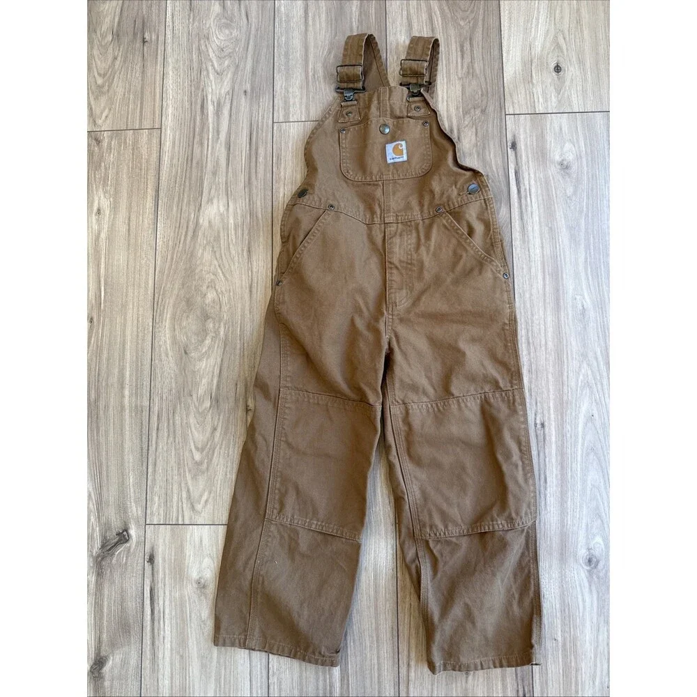 Carhartt Duck Washed Brown Bib Overalls Kids Size 6 Reinforced Knees Adjustable